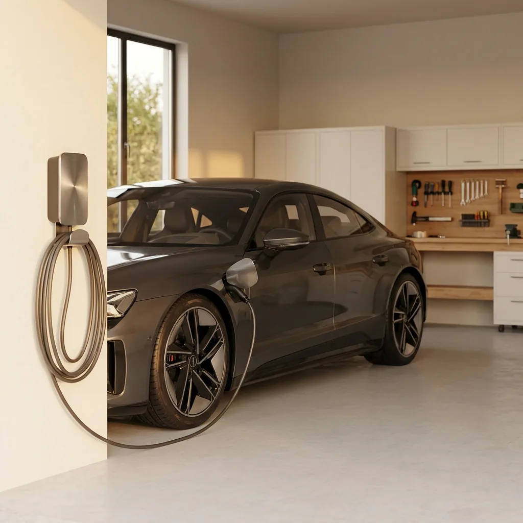 Borne de recharge à domicile installée dans un garage en 2026